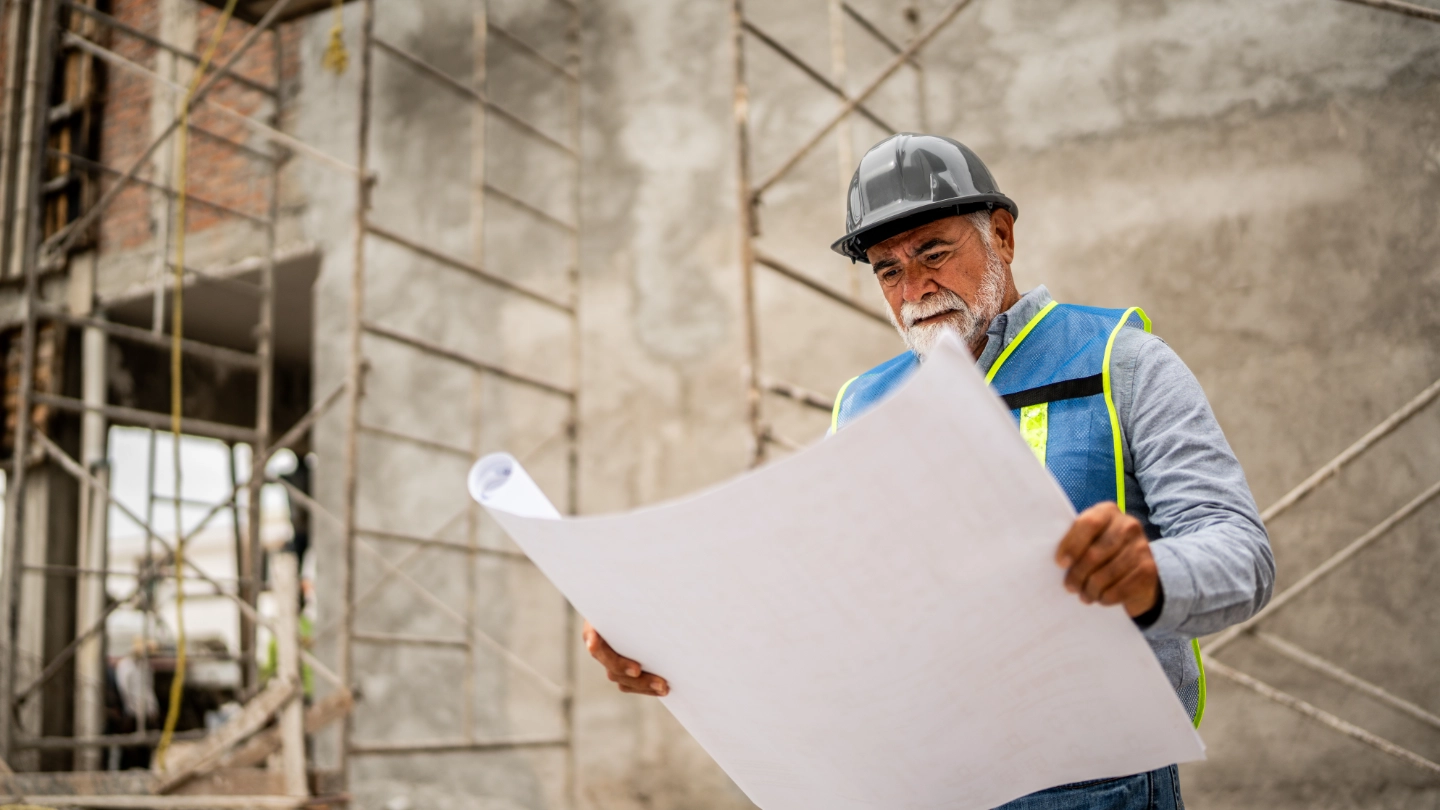 Construction worker looking at construction paper image