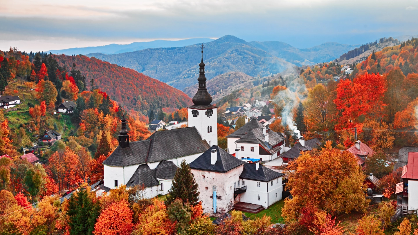 Bratislava castle in colourful autumn forest