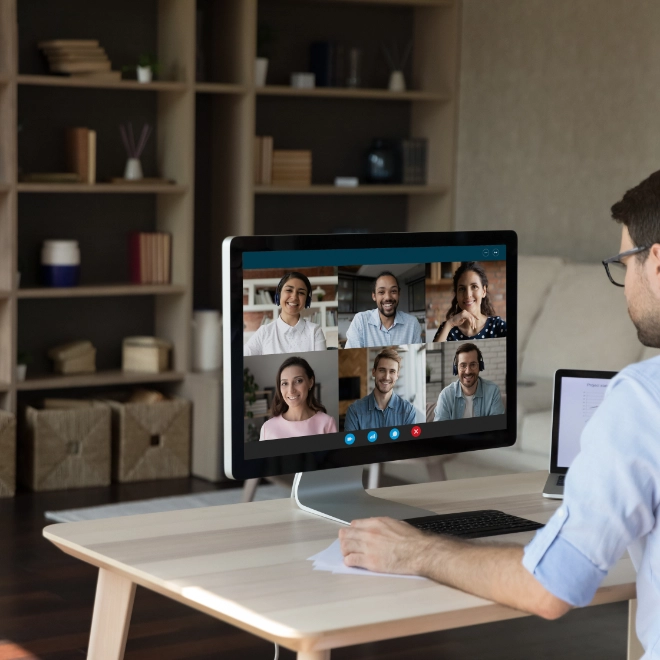 man participating in a video conference